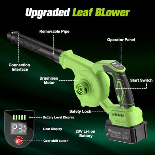 Leaf Blower- Brushless Electric Cordless Leaf Blower with Battery and Charger, 3 Speed Mode, Lightweight Cordless Blower for Blowing Leaves, Patio Cleaning, Blowers for Lawn Care and Dust - Thumbnail 2