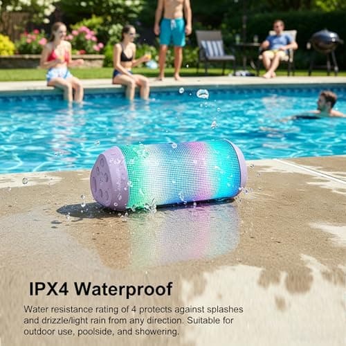 ANCOBER Bluetooth Speaker, Portable Wireless Speaker with HD Crystal Stereo Sound, LED Lights, IPX4 Waterproof, TWS Pairing, BT5.3, Electronics Gadget for Home/Party/Outdoor/Camping, Gifts (Lavender) - Thumbnail 6