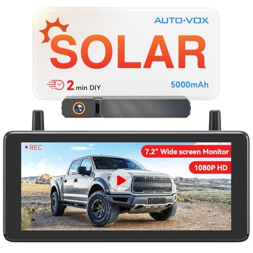 AUTO-VOX 7.2" DVR Portable Solar Wireless Backup Camera:HD 1080P 2 Min Quick Installation Support 2 Split Screen Back up Camera, IP69K Waterproof Reverse Camera for Car, Van, SUV, Truck, Trailer - Image 1