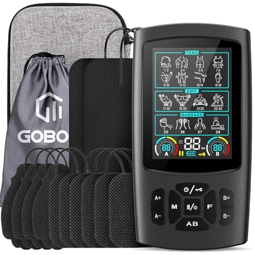 GOBOK TENS Unit Muscle Stimulator, Rechargeable Dual Channel TENS EMS Machine, 28 Modes, 40 Intensity Levels, 3.8-in Color Display, 12 Electrode Pads & EVA Case, Back Neck Shoulder Leg Pain Relief - Image 1