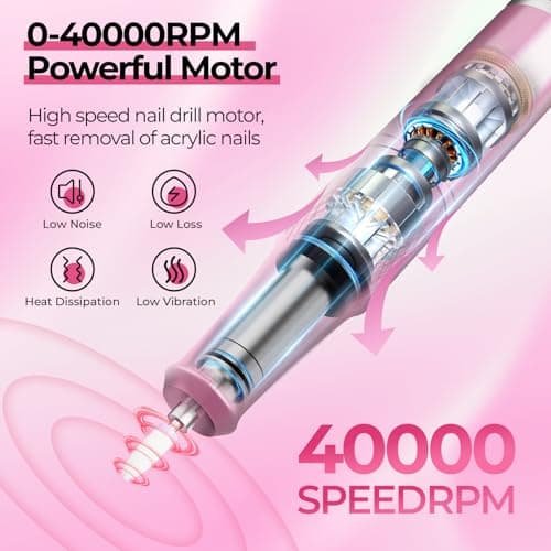 JOSGLOI 40000RPM Electric Nail File Drill Professional Kit, Drill Machine with LCD Display, Manicure Pedicure Polishing Acrylic Gel Nail Grinder for Salon, Home Use - Thumbnail 2