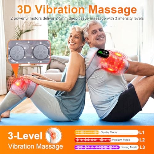 Knee Massager with Heat and Red Light Therapy and Vibration, 660nm & 850nm Infrared Red Light Therapy for Pain Relief, 5000mAh Protable Rechargeable Heated Brace for Knee, Joint, Elbow, Shoulder - Thumbnail 4