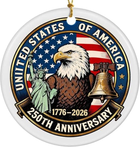 250th Anniversary USA Ornaments for Patriotic Christmas Decorations, United States 250 Anniversary Bell Ornament, Patriotic Keepsake for America’s 250th Birthday-Ceramic Style2 - Thumbnail 2