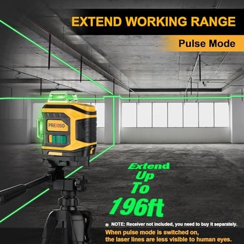 PREXISO Rechargeable 360° Self Leveling Green Laser Level with Tripod, Magnetic Base, Glasses - For Construction, Tile, Home Renovation - Thumbnail 4