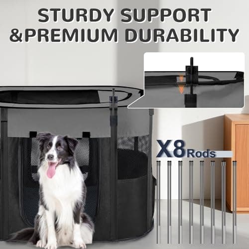 Large Dog Cat Playpen Crate with Waterproof Pad,Portable Collapsible Pet Dog Cat Kennel Cage Tent,Suitable for Indoor Outdoor Travel Camping,Water-Resistant Breathable Shade Cover (Grey L) - Thumbnail 5