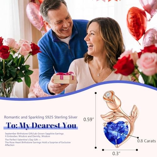 JACUPO 0.8CT Rose Heart Earrings Option of Sapphire Moissanite Stud Earrings Lab-Grown Earrings Birthstone Earrings for Women S925 Sterling Silver Post D Color VVS1 Clarity Ideal Gift for Wife Mother for Birthday Anniversary Valentine's Day Conveying I Love You Message (Sept Sapphire Rose Gold)) - Thumbnail 2