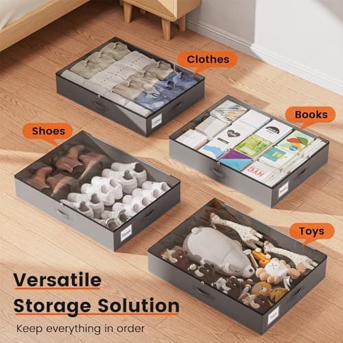 GEMWON XXXL 78L Under Bed Storage, Storage Containers with Support & Clear Lid, Support Frame, Underbed Storage Bins for Clothes, Shoes, Blankets, and Toys 2 pack (78L) - Thumbnail 6