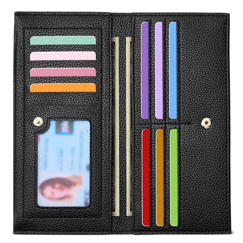 Tipmile Slim Wallet for Women, RFID Blocking Credit Card Holder, Ladies Bifold Wallet with Zipper, Black - Image 1