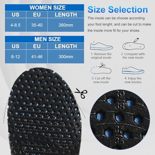 XINIFOOT 3 Pairs Elastic Shock Absorbing Shoe Insoles Breathable Honeycomb Sneaker Inserts Sports Shoe Insole Replacement Insoles for Women (Black) - Thumbnail 2