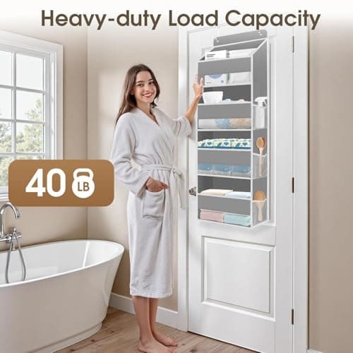 SpaceHacks 1 Pack Over The Door Organizer, Hanging Storage Organizer with Clear Window, 40lb Ultra Sturdy Large Capacity Room Organizer for Pantry Laundry Bathroom Nursery Closet Baby Essential (Grey) - Thumbnail 5