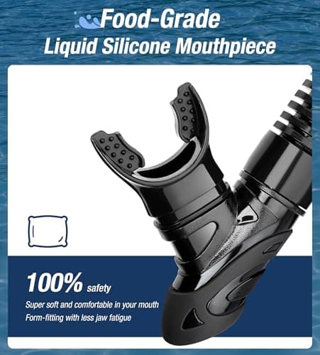 Aegend Dry Snorkel, Easy-Breath Free Diving Snorkel for Snorkeling Scuba Diving Freediving Swimming, with Top Dry Valve and Food-Grade Silicone Mouthpiece for Adult Youth, Black - Thumbnail 4