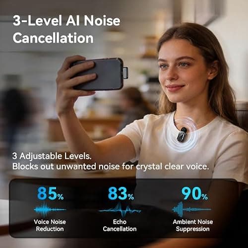 Snapgear Mic Mini Wireless Microphone for iPhone/Android, 3 Al Voice Modes, 30H Battery for Vlogging & Streaming, 48kHz/24bit, Includes USB-C & Lightning Receivers for TikTok, YouTube - Thumbnail 2