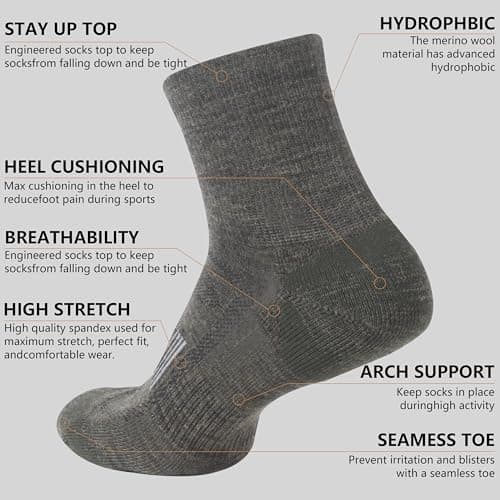 RTZAT 3 Pairs Merino Wool Socks for Men Business Casual Wool Ankle Thin Hiking Running Athletic Compression Thermal Support Warm Breathable Cushioned No-Show Low Cut Sock - dark green Medium - Thumbnail 3