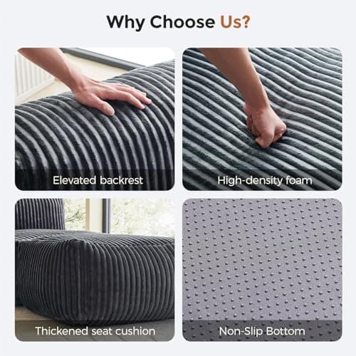 AYOVOCH 69 Inch Chaise Lounge Chair Indoor, Oversized Corduroy Upholstered Boneless Sofa Bed, Deep Seat Sleeper Couch Reading Chairs, Cloud Couches for Living Room Bedroom, No Assembly Required (Grey) - Thumbnail 5