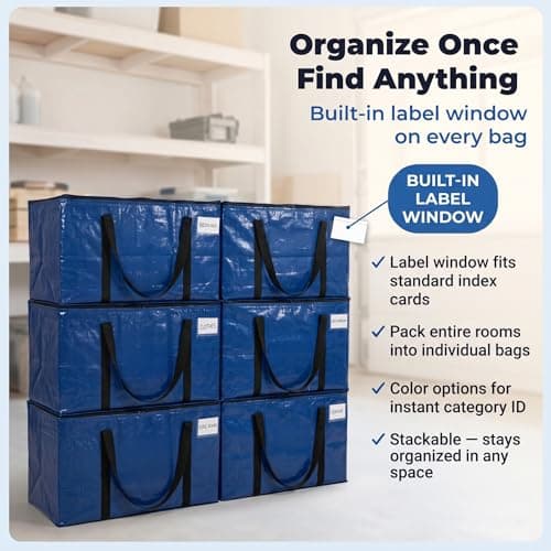 ClearSpace Heavy Duty Moving Bags or Storage Bag – Large Moving Boxes with Backpack Straps, Zippers & Handles – Perfect for Moving, College Dorm, Traveling, Camping, Christmas Decorations, 8 Pack - Thumbnail 6