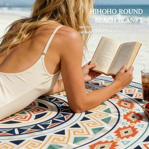 HIHOHO Round Beach Blanket Sandproof Waterproof Durable Quick Drying Portable Large Picnic Blanket fits 1-8 Adults 80"-110" Outdoor Beach Mat Essentials for Camping,Yoga,Traveling - Thumbnail 5