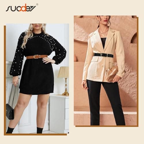 SUOSDEY 3 Pack Womens Fashion Leather Belts for Jeans Dresses Pants Black Brown Beige Ladies Belts with Gold Buckle - Thumbnail 3