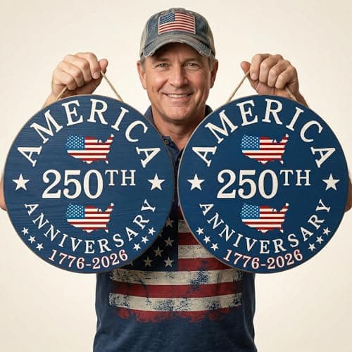 2 Pack 250th Anniversary Door Signs, 11.8" Patriotic 4th of July Decor Set, 1776-2026 America Independence Wooden Hangers, Front & Back Door Wreath Hanging Sign for Home Porch Outdoor Decor - Thumbnail 6