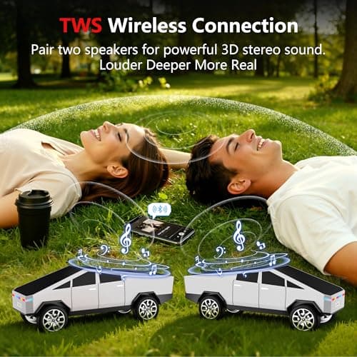 AONOX Easter Cybertruck Bluetooth Speaker Toy for Car Desk Gaming & Outdoor Easter Parties Easter Basket Stuffers Gift for Kids & Car Lovers Car Speaker with FM Radio USB/TF TWS Stereo LED Lights - Thumbnail 3