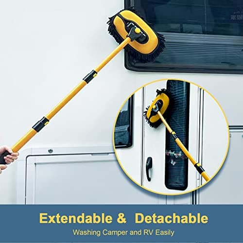 YeewayVeh Car Wash Brush with Long Handle, Microfiber Car Wash Mop with Replaceable Chenille Brush Head, Soft Cleaning Brush with 15° Curved Extension Pole Car Wash Kit for RV Truck Camper, Yellow - Thumbnail 3