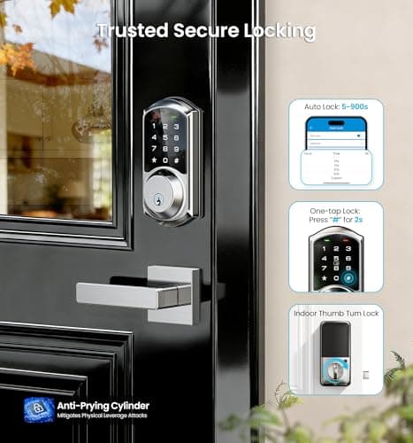 Veise VE06-L Smart Locks with 2 Lever Handle Set, App Control, Keyless Entry Deadbolt for Front Door, Electronic Digital Touchscreen Keypad, Auto Lock, Waterproof, Easy Installation, Satin Nickel - Thumbnail 3