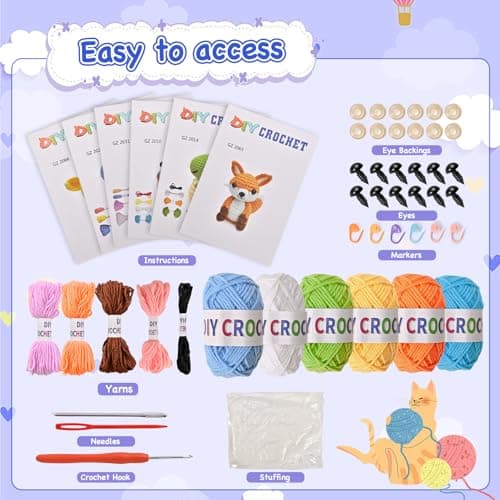 Wunila 6Pcs Crochet Kit for Beginners, DIY Craft for Adults, Great Gifts for Crochet Lovers, Crocheting Animals Kits with Step by Step Videos,Yarn,Crochet Hook,Birthday Gift, Holiday Gift - Thumbnail 3