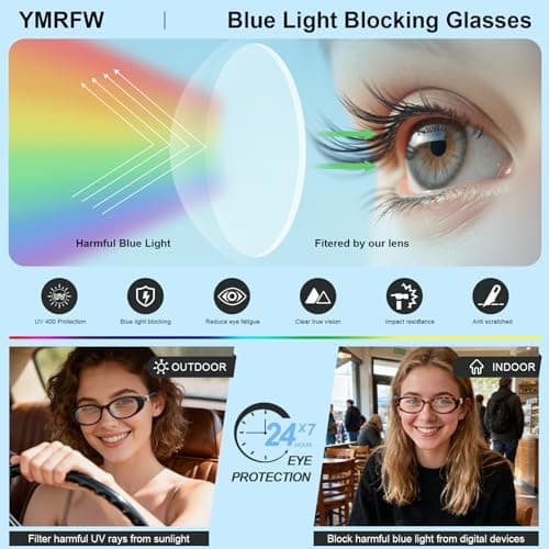 YMRFW Oval Blue Light Blocking Glasses for Women Retro 90s Glasses Computer TV Eyeglasses Anti Eyestrain - Thumbnail 6