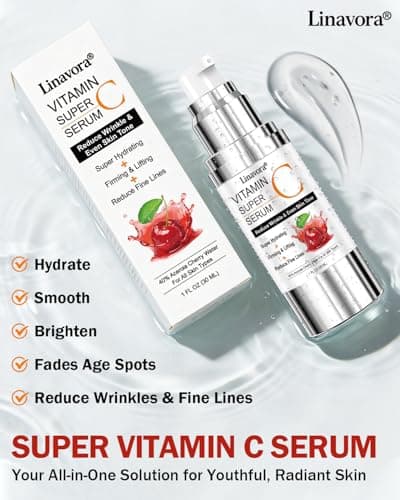 Super Vitamin C Serum for Face | Natural Anti-Aging Formula with Vitamin C, Hyaluronic Acid, Vitamin E & Caffeine - Firming Serum for Hydration, Wrinkle Reduction & Dark Spot Brightening - 1 Fl Oz - Thumbnail 2