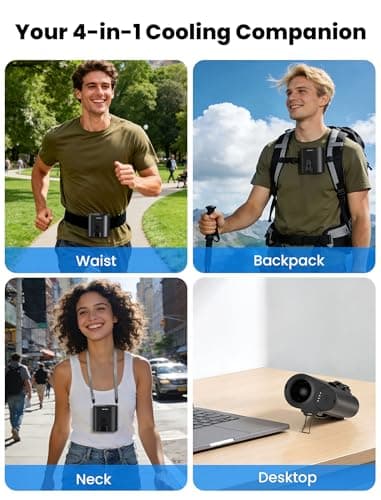HandFan Portable Waist Fan with Removable Battery, 19000RPM 5-Speed Strong Airflow, 5200mAh Rechargeable Belt Clip Fan, 2-in-1 Under Shirt/Neck Wearable Fan with Lanyard for Outdoor Jobsite Camping - Thumbnail 6