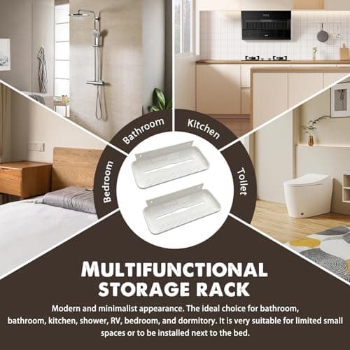 ACEXINYAN Wall Mounted Floating Shelf, Self Adhesive Shelf, No Drill Adhesive Wall Shelf, Floating Shelves Damage-Free Expand Walls Space for Living Room Kitchen Bathroom (2, White) - Thumbnail 6