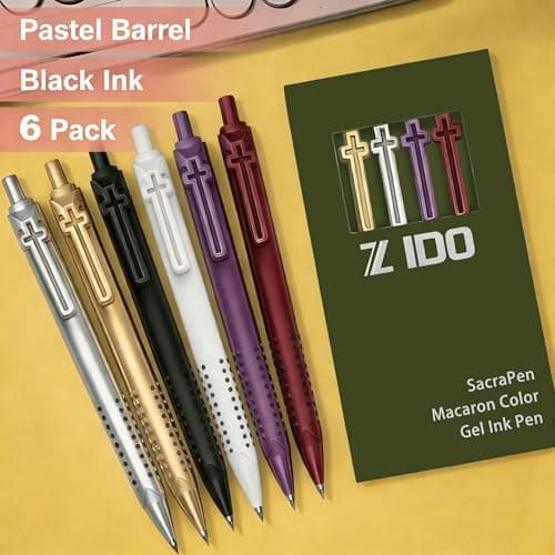 FlyMeaning 6 Pack Bible Journaling Gel Pens, 0.7mm Black Ink Retractable with Cross Clip,Smooth Writing, Christian Gifts for Men Women, Religious School & Office Supplies(Vintage) - Thumbnail 5