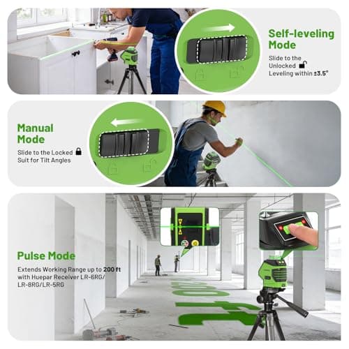 Laser Level with Tripod 60 Inch, Huepar Self Leveling Laser Level with 2 Plumb Dots -Green Cross Line Laser Leveler Tool with 360° Horizontal and 140° Vertical Line for Construction & Home Use 621CGT - Thumbnail 5