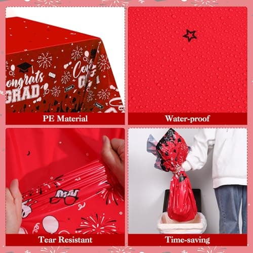NatNarr Graduation Decorations 2026, Red Graduation Party Supplies Include Class Of 2026 Grad Plates Napkins Cups Tablecloth Congrats Grad Banner for Middle College High School, Serve 25 Guest - Thumbnail 4
