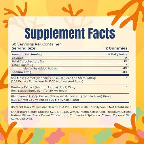 TrueSeaMoss Sea Moss Gummies with Bladderwrack & Burdock Root – Vegan Formula for Adults & Kids – Fruity Flavor – 60 Gummies (Pouch May Vary) - Thumbnail 2