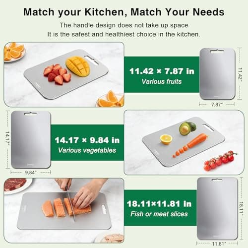 TIVEREX Titanium Cutting Board,100% Pure Titanium Cutting Boards for Kitchen, Easy to Clean, Dishwasher Safe, Double Sided Non Toxic Food-Grade Chopping Boards for Meats, Fruits and Vegetables - Thumbnail 3