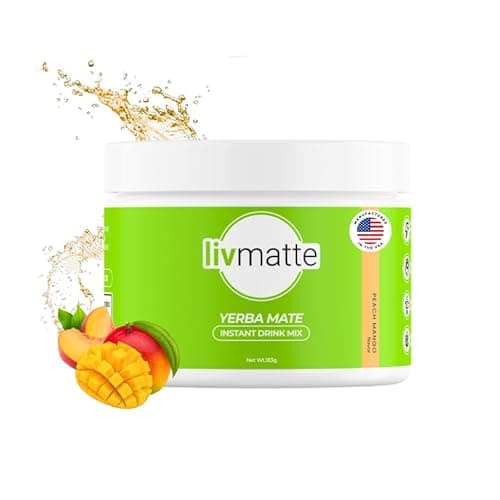 Liv Matte Yerba Mate Instant Tea Powder Sugar Free Natural Caffeine, Peach Mango, 30 Servings - Image 1