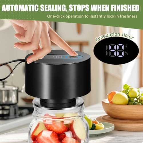 GURITHE Mason Jar Vacuum Sealer: Portable Electric Jar Vacuum Sealer Kit - Regular Mouth and Wide Mouth Jars - Fully Automated Rechargeable Black - Thumbnail 2