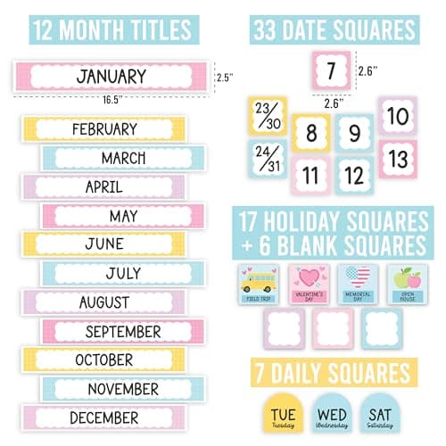 Classroom Calendar Set Bulletin Board Decor – 98 pcs School Calendar for Classroom Elementary & Preschool, Bulletin Board Decorations with Weather Chart & Seasons, Pastel Teacher Must Haves - Thumbnail 2
