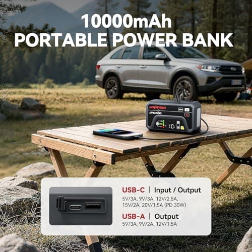 LOKITHOR JPD400 Jump Starter with Air Compressor and Deflator, 3000A Car Battery Jump Starter (9.0L Gas/7.0L Diesel) Jump Box with 150PSI Tire Inflator, 10000mAh Power Bank, LED Light, Jumper Cables - Thumbnail 6