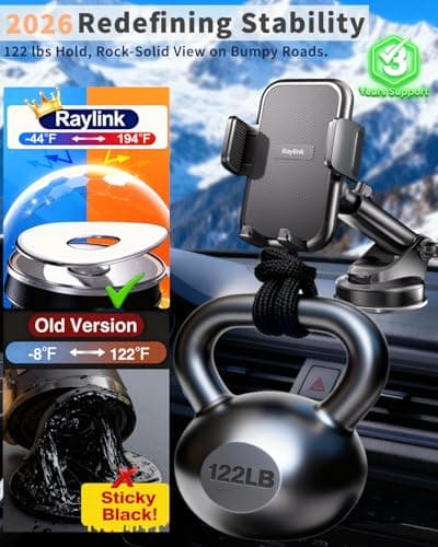 [2026 True Military-Grade] Car Phone Holder RayLink[Upgraded Strongest Suction & Clip] Cell Phone Mount for Dashboard Windshield Vent Wall,Truck Cradle Stand for iPhone 17 Pro Max 16 15 14 13 Android - Thumbnail 4