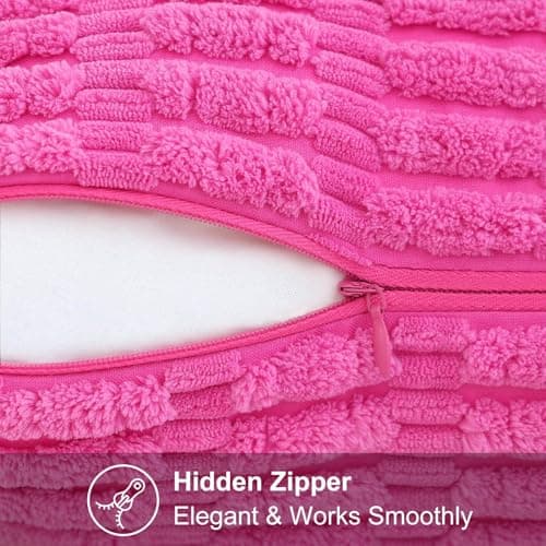 decorUhome Hot Pink Neutral Decorative Throw Pillow Covers 26x26 Inch Set of 2, Boho Soft Corduroy Striped Square Pillow Covers Modern Twill Pillow Covers for Couch Bed Sofa Living Room - Thumbnail 4