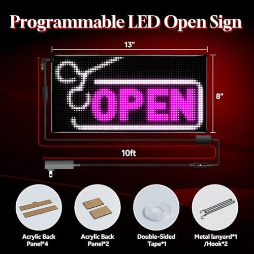 Programmable LED Open Sign,Support for Multiple Open Dynamic and Static Effects,Bluetooth APP Control, for Shop Window Glass/Cafes/Bar - Thumbnail 3