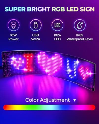 Pak Scrolling Advertising LED Sign, 14.7” x 3.6” Devil Eyes Light for Cars, Programmable Store Sign with Remote APP Control, Flexible Digital Display, DIY Text Pattern Animations for Shop Bar Hotel - Thumbnail 2