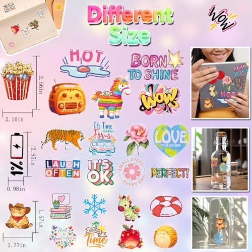 XIFUNNYSTK 300Pcs Transparent Stickers for Kindle Water Bottles Laptop Waterproof Decal for Scrapbook Luggage Phone Sticker for Teens School Students Gifts Classroom Party Favors Decoration Crafts - Thumbnail 5