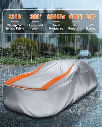 FJWDSC Full Enclosed Sliver Car Cover Universal Fit Camaro,Dodge Challenger/Charger,Accord,Camry,Altima,5 Series,Chrysler 300,Sonata,Malibu,Lexus ES,Passat,CT5,Audi A6,K5/Stinger,Jaguar XJ,Taycan,MKZ - Thumbnail 5