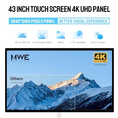OHYEAHSPIN 43 Inch Portable TV Smart Touch, 4K Rotatable TV LCD Display with Wires plugged in use, Android OS, Touch Screen, Type-C, USB, HDMI Port, on Wheels - Thumbnail 2