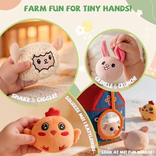 SAIMAND Baby Toys 6-12 Months, Barn with Stuffed Farm Animals, Montessori Toy for Babies, Sensory Toys for Toddlers 1-3, Portable Baby Farmhouse Toy, Birthday Gift for Infants & Toddlers - Thumbnail 2