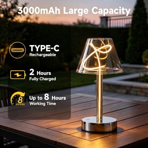 Unique Table Lamp Cordless Rechargeable, Minimalist Ambient Light - Thumbnail 3