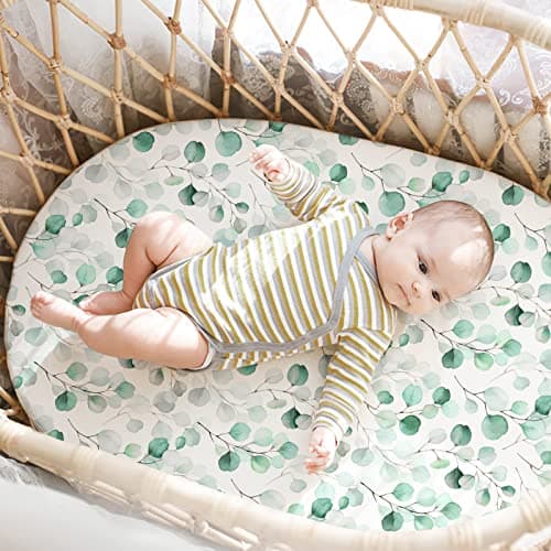 Gllquen Baby Bassinet Sheets 4 Pack, Breathable Cozy Fitted Mattress Sheet, Elastic Travel Crib Fashionable Floral Pattern, Standard Cradle Safe Sheets for Baby Boys Girls 32"x16"(Greenery) - Thumbnail 3
