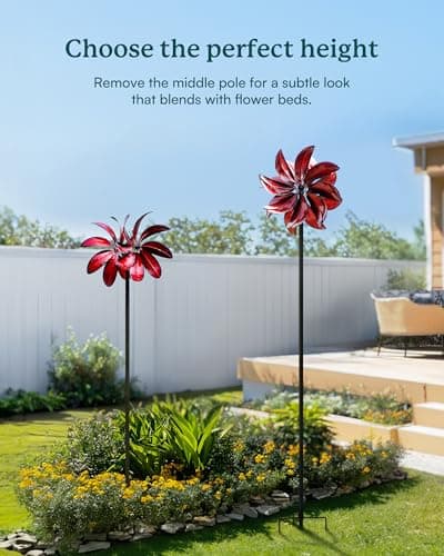 Cyan Oasis Wind Spinners Outdoor - Red Metal Windmill with Stake for Yard and Garden, Kinetic Wind Sculptures & Spinners, Gift Decor Ideas for Garden Lovers (12" W x 70" H) - Thumbnail 5